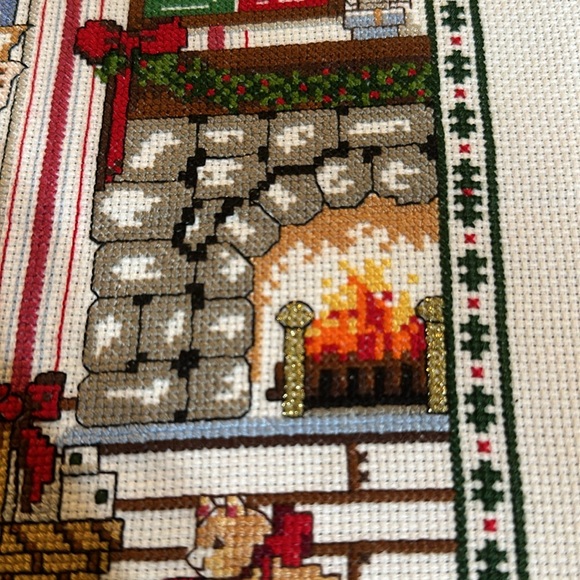 Large completed Counted Cross Stitch Art ‎ Christmas Checking His List S… - Picture 3 of 8